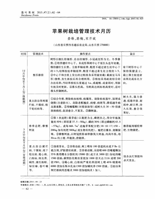 苹果树栽培管理技术月历