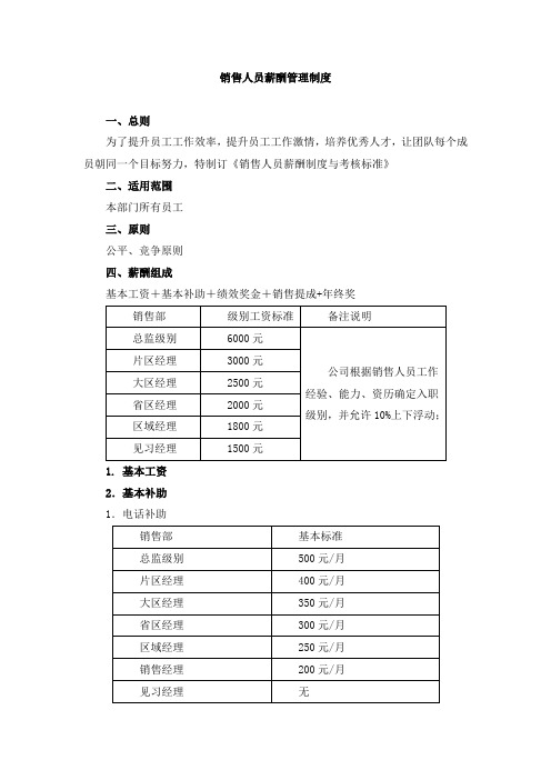 销售人员薪酬管理制度及提成方案(共五篇)