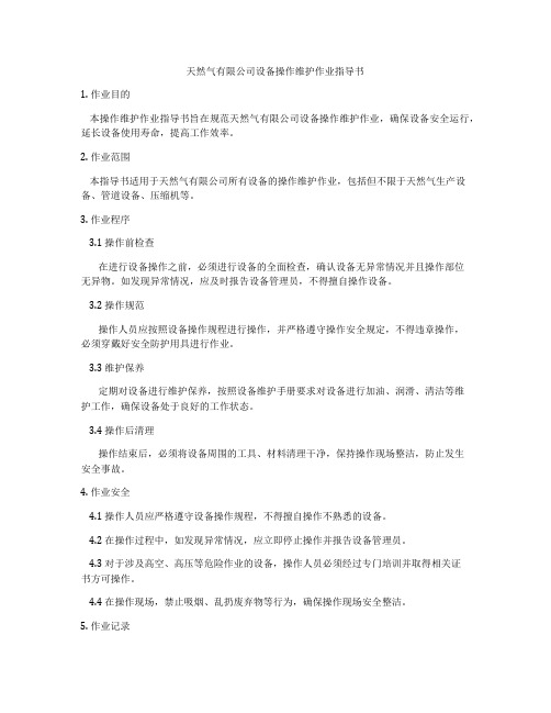 天然气有限公司设备操作维护作业指导书