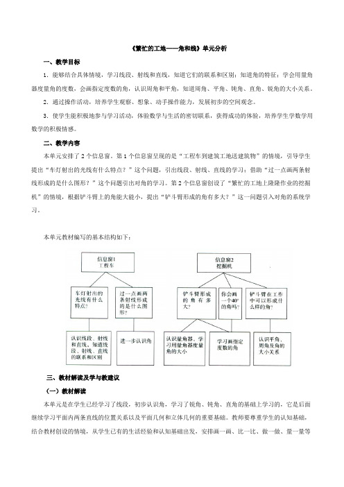 新青岛数学三下繁忙的工地——线和角《繁忙的工地——角和线》单元分析