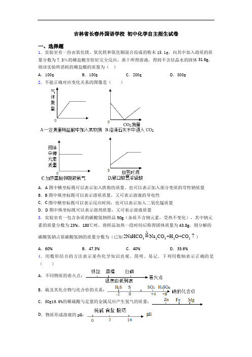 吉林省长春外国语学校 初中化学自主招生试卷