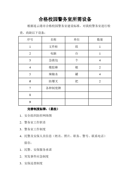 合格校园警务室所需设备