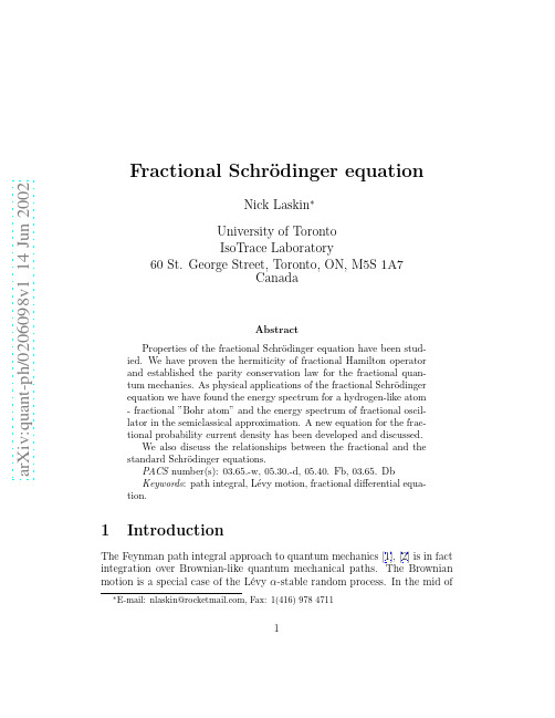 Fractional Schrodinger equation