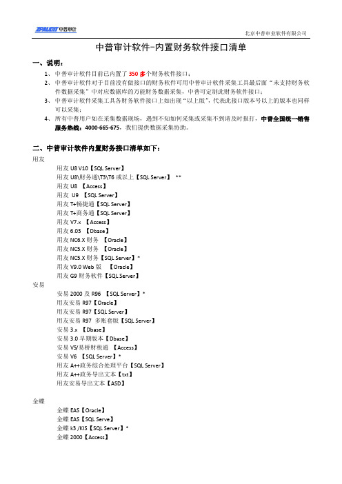 中普审计软件内置350多个财务软件接口(新)-2015.9.16.综述