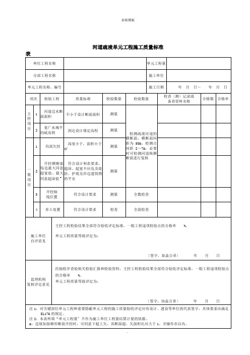 河道疏浚单元工程施工质量标准