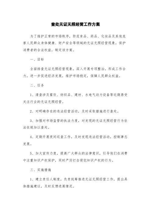 查处无证无照经营工作方案