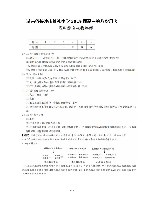 2019届湖南省长沙市雅礼中学高三第八次月考理科综合答案