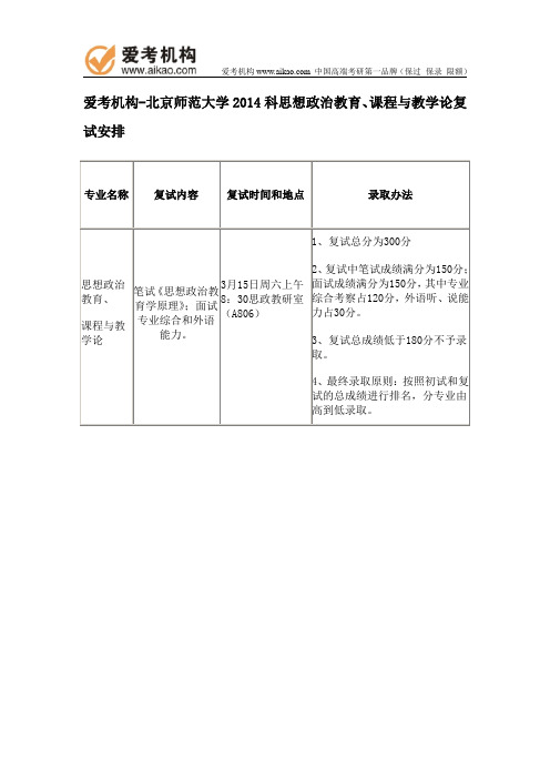 2014北师大思想政治教育、课程与教学论复试安排