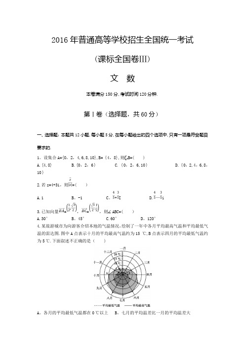 2016年高考 全国三卷 文科数学