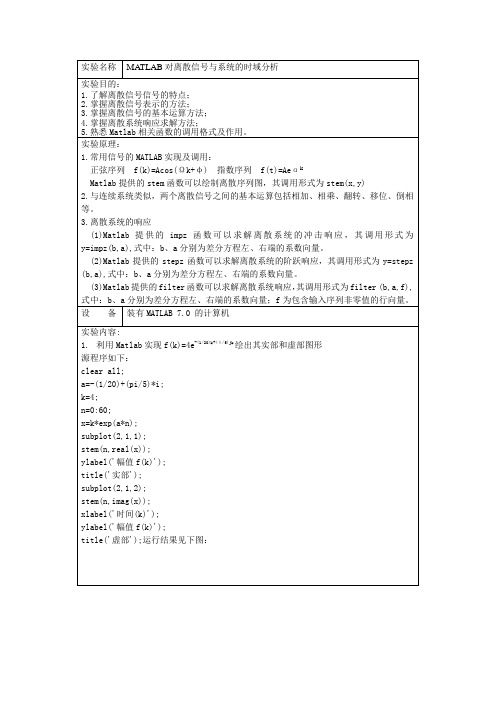 离散信号与系统的时域分析实验报告