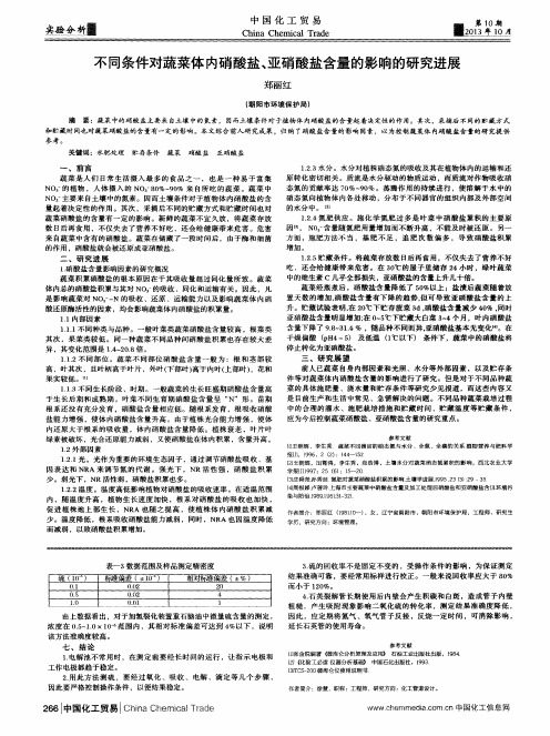 不同条件对蔬菜体内硝酸盐、亚硝酸盐含量的影响的研究进展