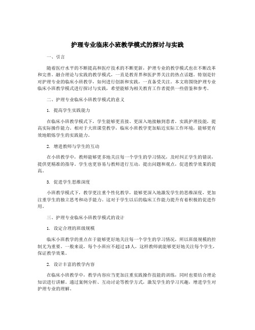 护理专业临床小班教学模式的探讨与实践