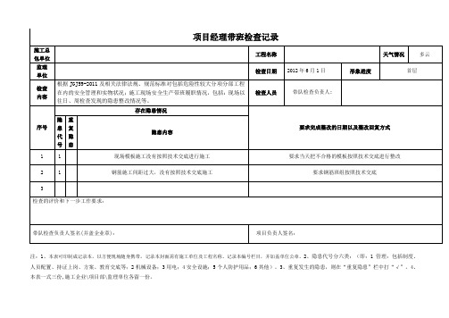 施工现场项目经理带班记录