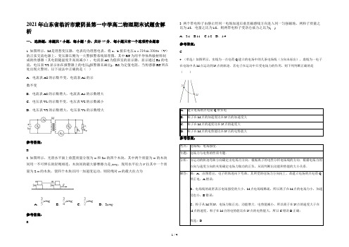 2021年山东省临沂市蒙阴县第一中学高二物理期末试题含解析