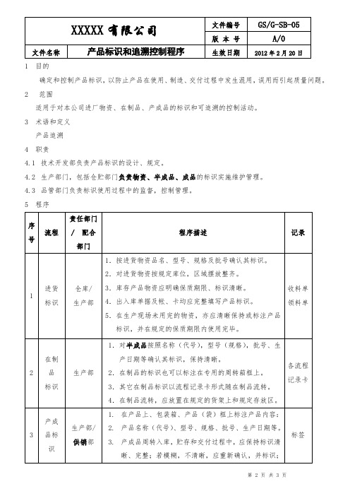 产品标识和追溯控制程序