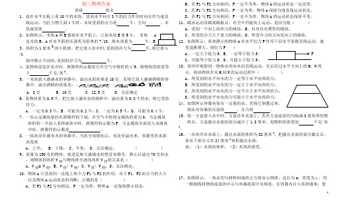 九年级物理 压强浮力复习与测试 人教新课标版