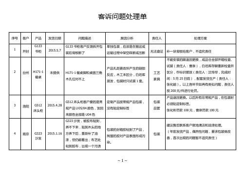 客诉问题处理单