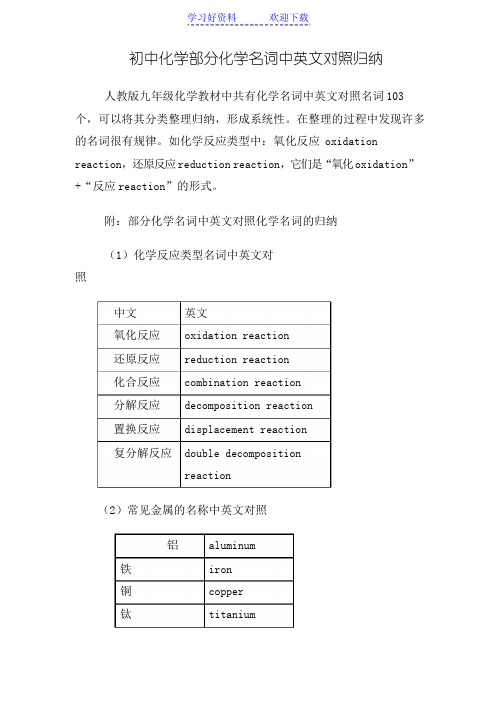 初中化学部分化学名词中英文对照归纳