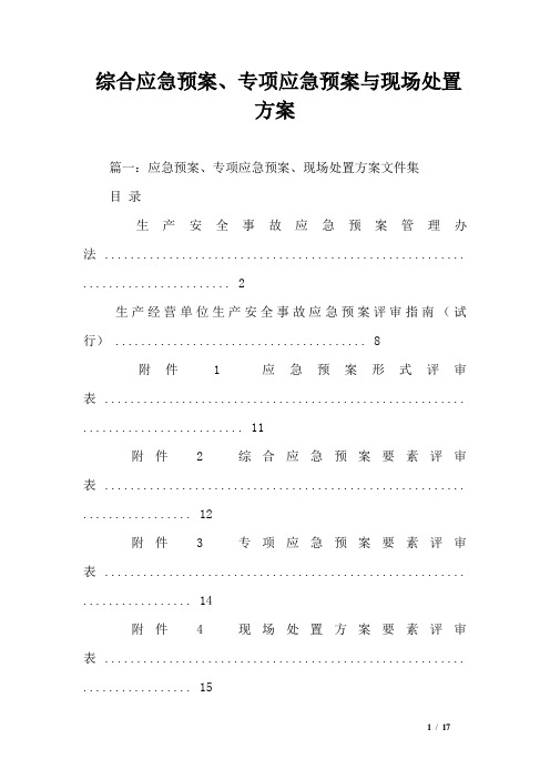 综合应急预案、专项应急预案与现场处置方案