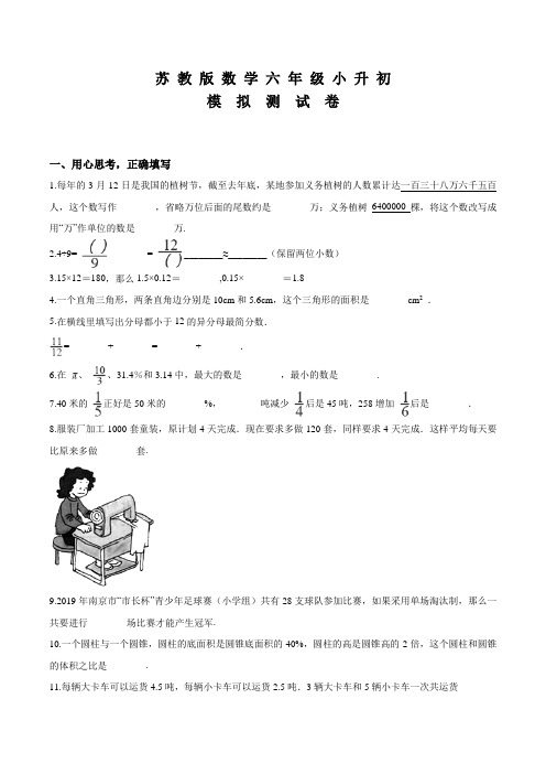 苏教版六年级小升初数学冲刺模拟试卷(含答案)