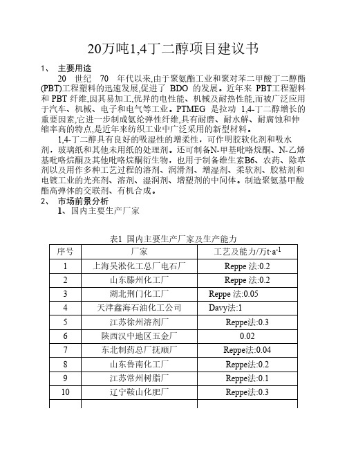 20万吨1,4丁二醇项目建议书