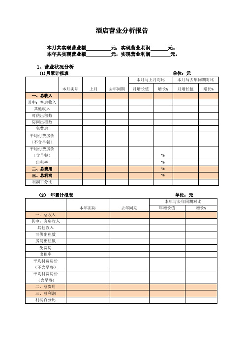 酒店营业分析报告(标准模板)