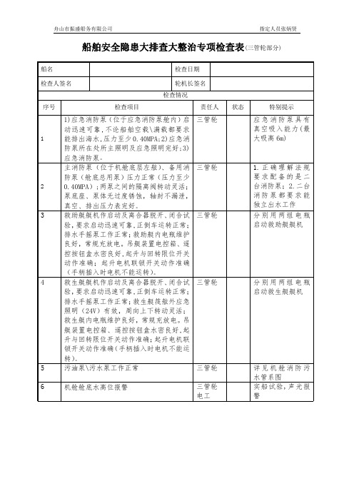 船舶安全隐患大排查大整治专项检查表( 三管轮)_