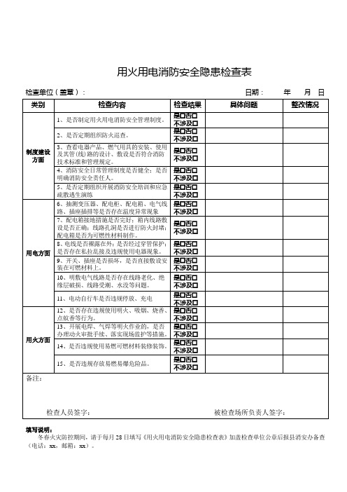 用火用电消防安全隐患检查表