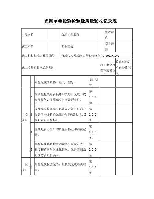 单盘光缆检验批质量验收记录表