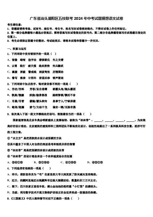 广东省汕头潮阳区五校联考2024年中考试题猜想语文试卷含解析