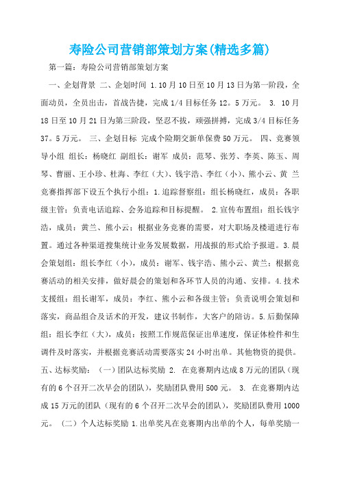 寿险公司营销部策划方案(精选多篇)  