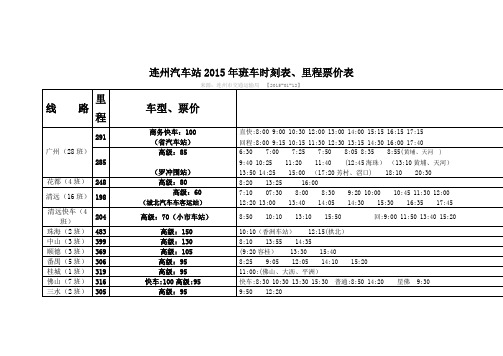 连州汽车站2015年班车时刻表