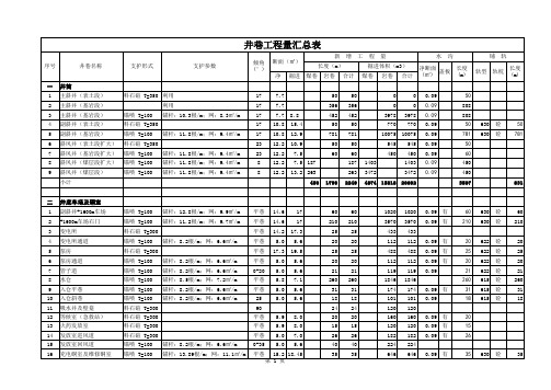 榆树泉煤矿井下工程量汇总表