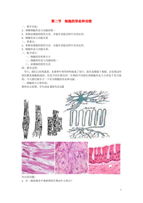 高中生物《细胞的基本结构》教案1 中图版必修1