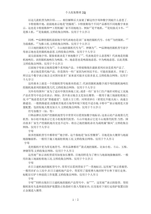 挖掘机品牌型号中字母数字含义