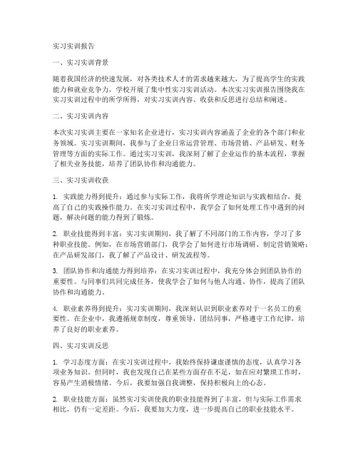 集中性实习实训报告