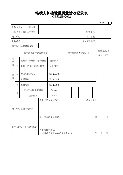 锚喷支护检验批质量验收记录表