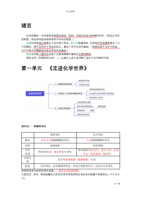 九上  第一单元《走进化学世界》