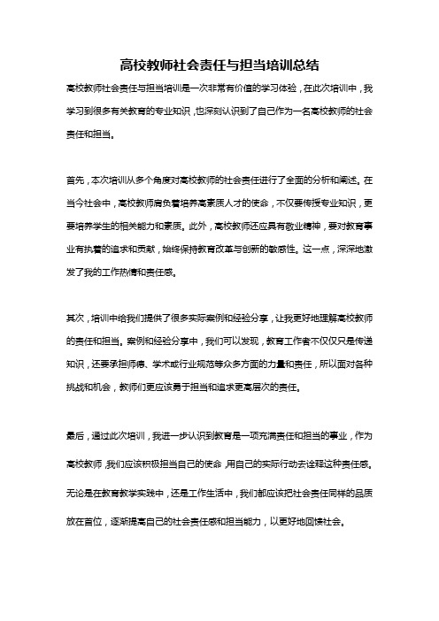 高校教师社会责任与担当培训总结