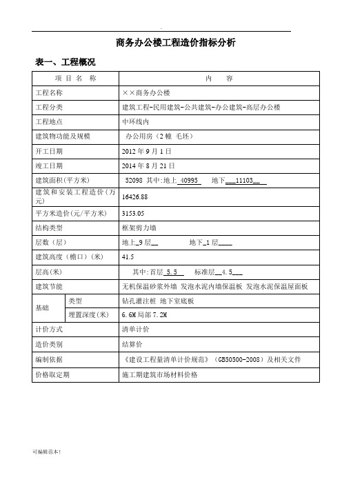 商务办公楼工程造价指标分析