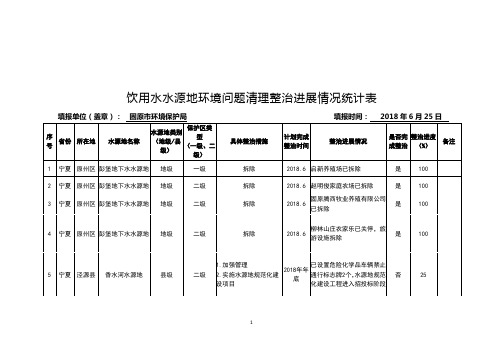 饮用水水源地环境问题清理整治进展情况统计表