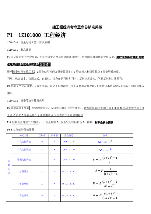 2021年一建工程经济考点重点总结