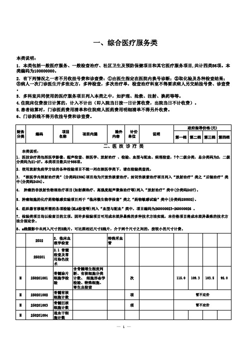 深圳市非营利性医疗机构医疗服务价格