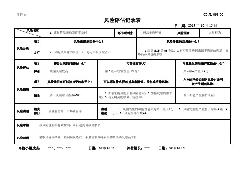 风险评估记录表 - 索取药品采购发票不及时