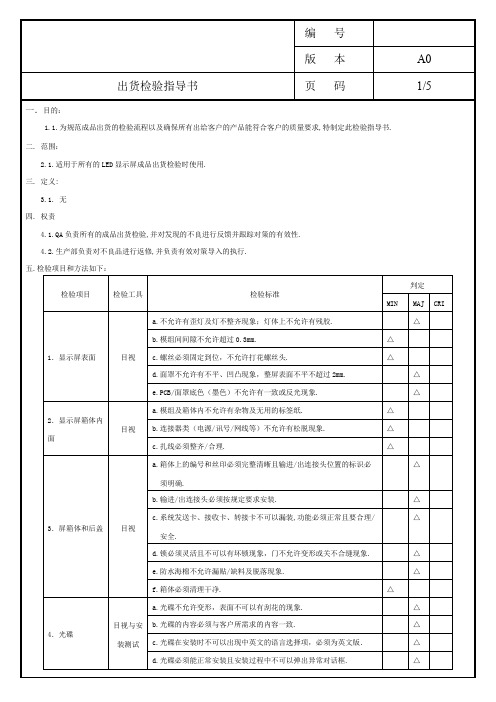 LED显示屏出货检验指导书