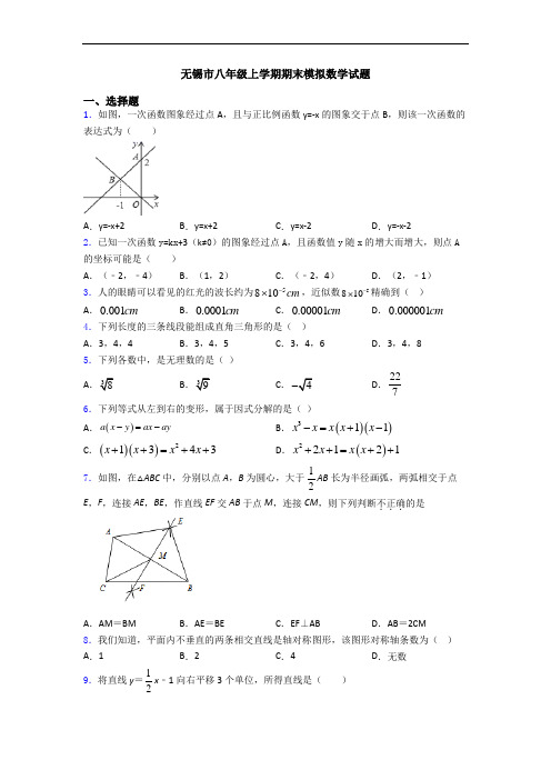 无锡市八年级上学期期末模拟数学试题