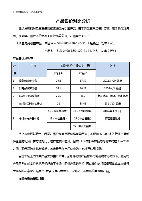 产品成本与售价对比分析-第二版