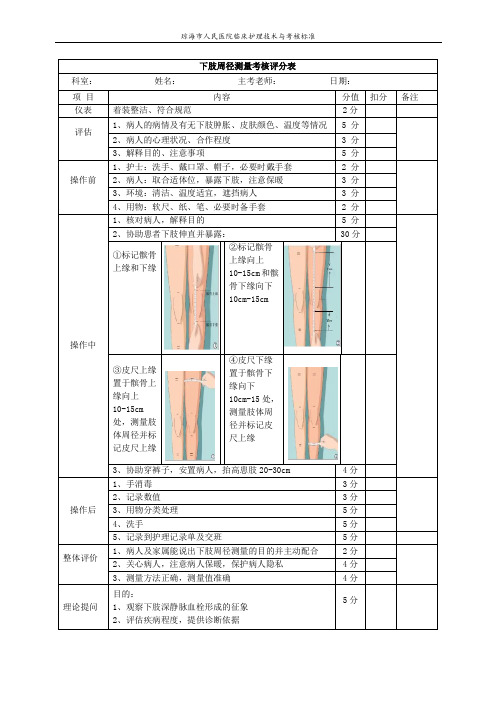 下肢周径测量考核评分表