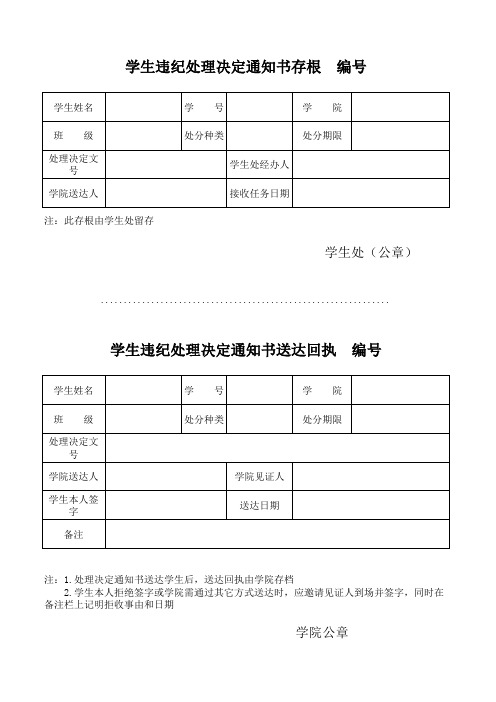 学生违纪处理决定通知书