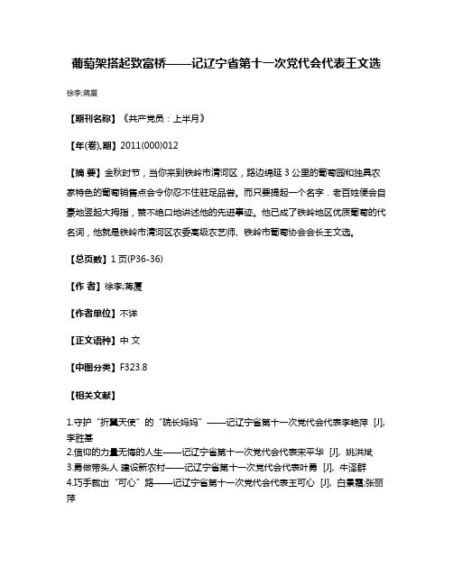 葡萄架搭起致富桥——记辽宁省第十一次党代会代表王文选